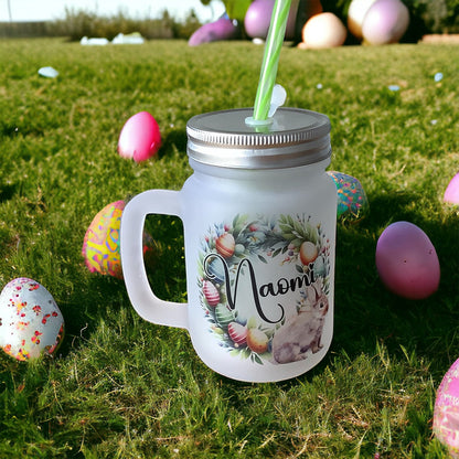 Personalised Easter Mason Jar Glass with Straw