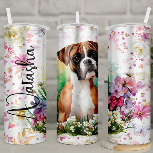Personalised Boxer Travel Mug l Insulated Boxer Dog Tumbler with Straw