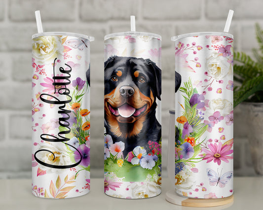 Personalised Rottweiler Travel Mug l Insulated Rotty Tumbler with Straw